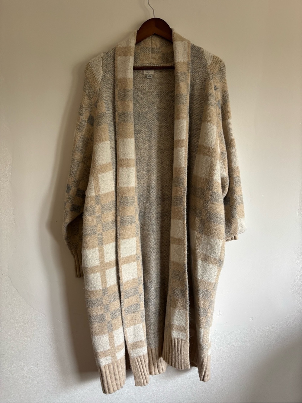 a new day Beige and Cream Plaid Open-Front Cardigan